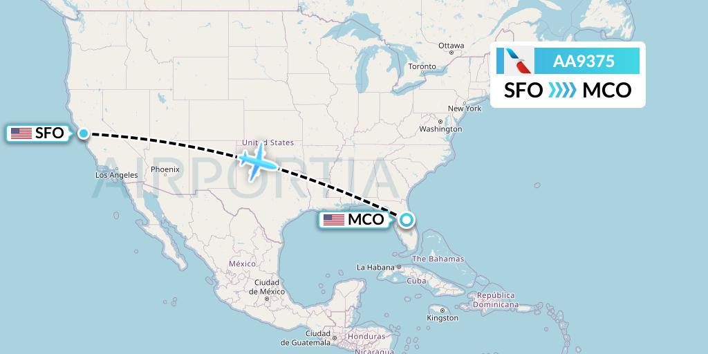 AA9375 American Airlines Flight Map: San Francisco to Orlando