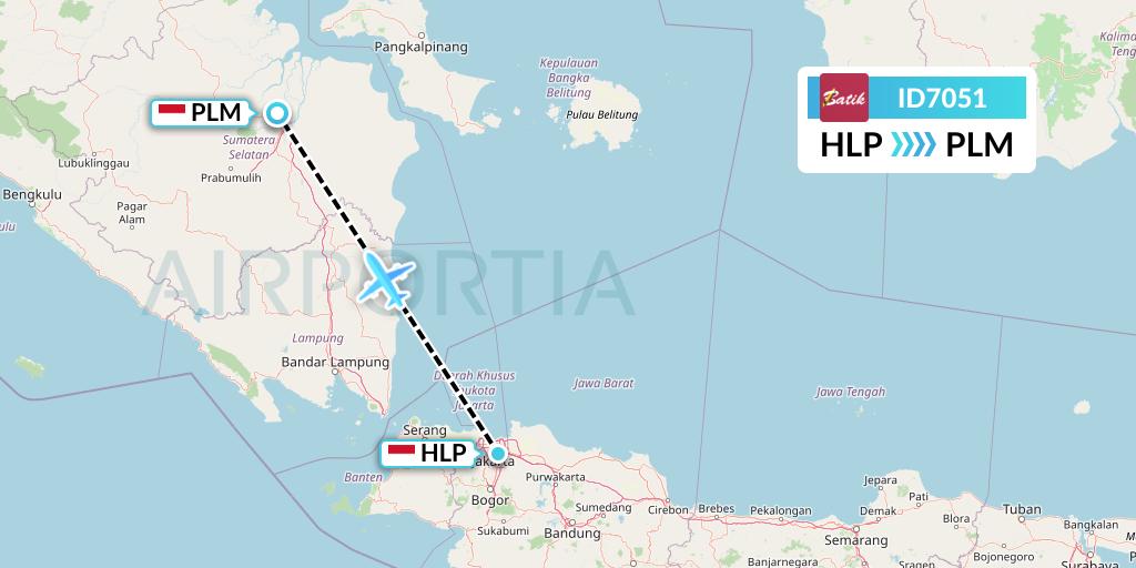 ID7051 Batik Air Flight Map: Jakarta to Palembang