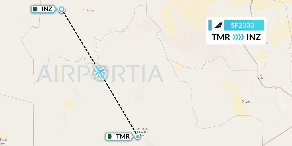 SF2333 Tassili Airlines Flight Map: Tamanrasset to In Salah