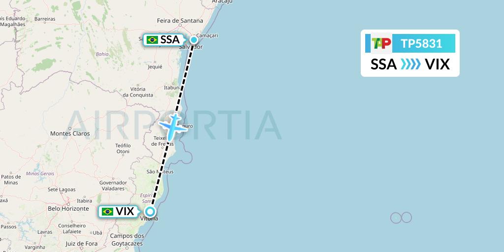 TP5831 TAP Portugal Flight Map: Salvador to Vitoria