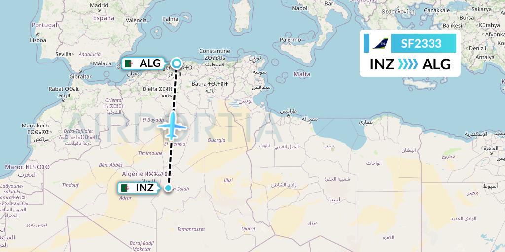 SF2333 Tassili Airlines Flight Map: In Salah to Algiers