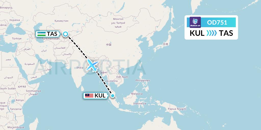 OD751 Batik Air Malaysia Flight Map: Kuala Lumpur to Tashkent