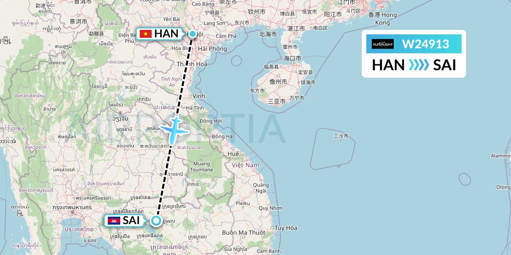 W24913 Flex Flight Flight Map: Hanoi to Siem Reap
