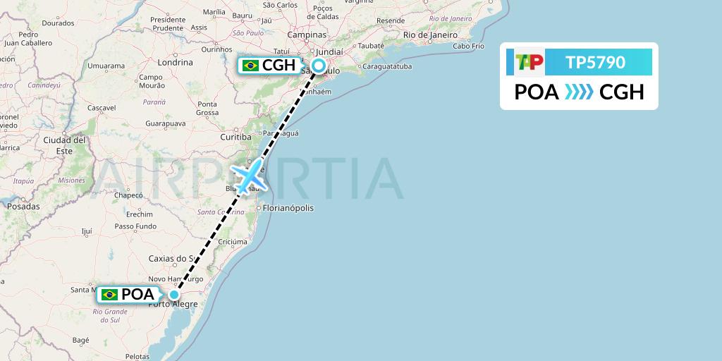 TP5790 TAP Portugal Flight Map: Porto Alegre to Sao Paulo
