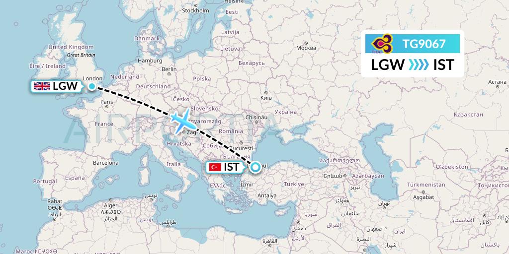 TG9067 Thai Airways Flight Map: London to Istanbul