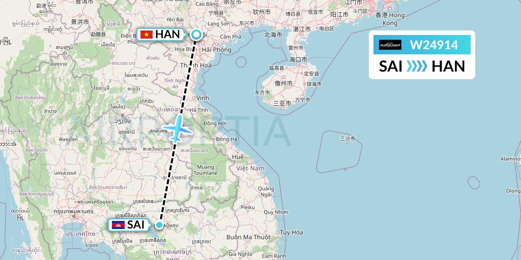 W24914 Flex Flight Flight Map: Siem Reap to Hanoi