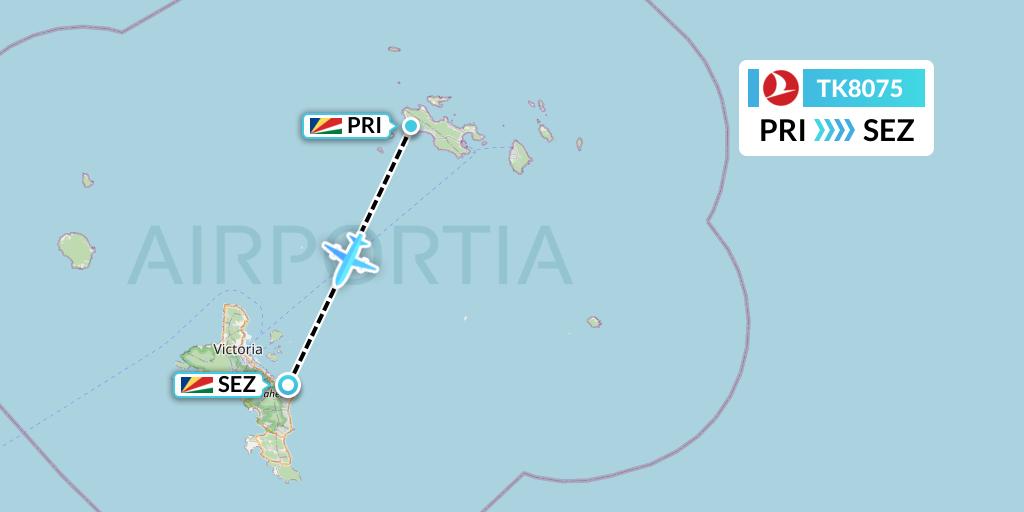 TK8075 Turkish Airlines Flight Map: Praslin Island to Victoria