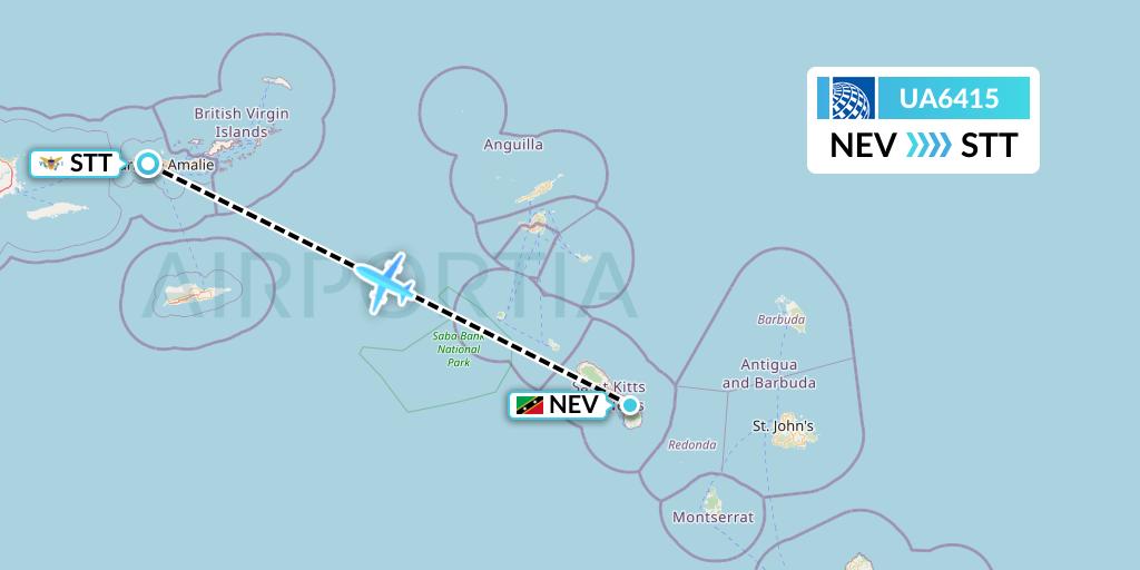 UA6415 United Airlines Flight Map: Nevis to St. Thomas