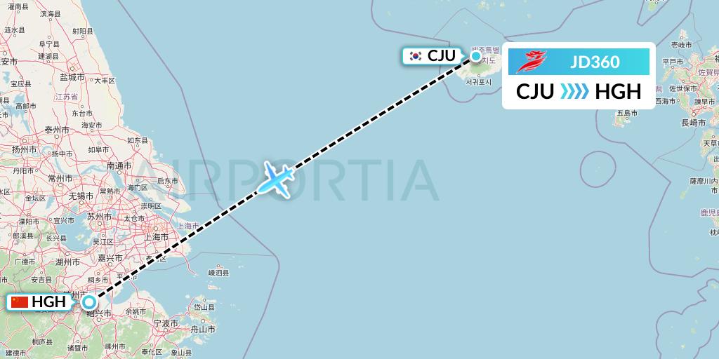 JD360 Capital Airlines Flight Map: Jeju to Hangzhou