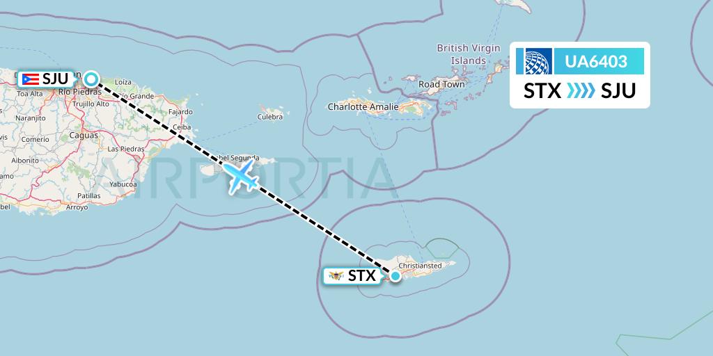 UA6403 United Airlines Flight Map: St. Croix to San Juan