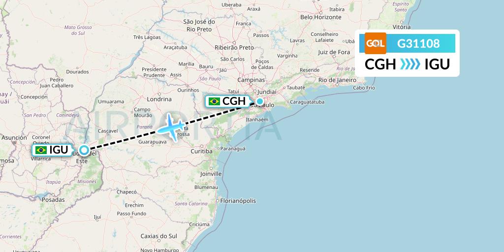 G31108 GOL Transportes Aeros Flight Map: Sao Paulo to Foz do Iguacu