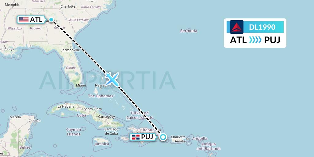 DL1990 Delta Air Lines Flight Map: Atlanta to Punta Cana