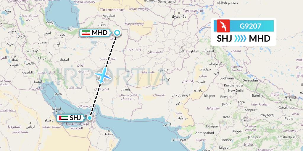 G9207 Air Arabia Flight Map: Sharjah to Mashhad
