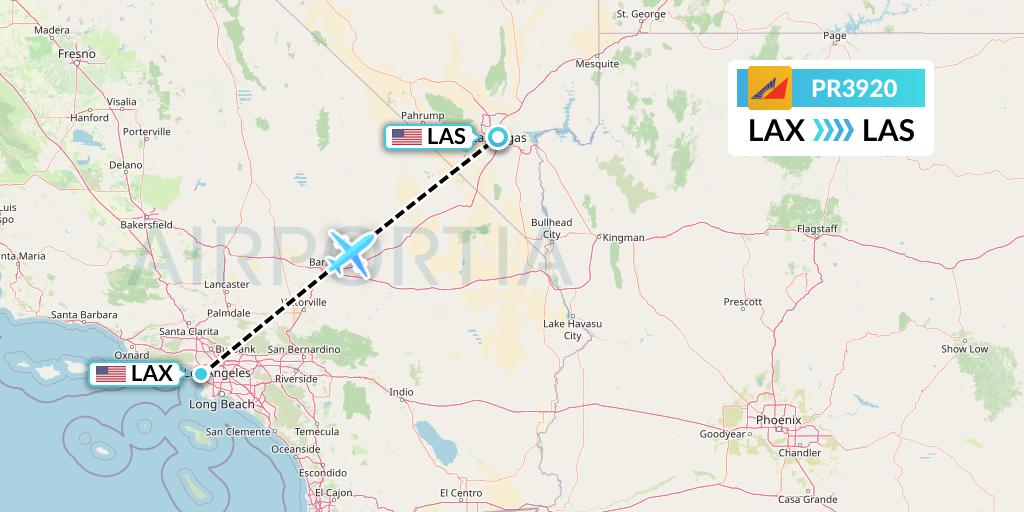 PR3920 Philippine Airlines Flight Map: Los Angeles to Las Vegas