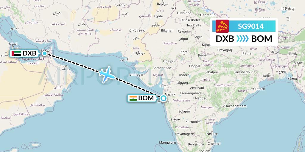 SG9014 SpiceJet Flight Map: Dubai to Mumbai