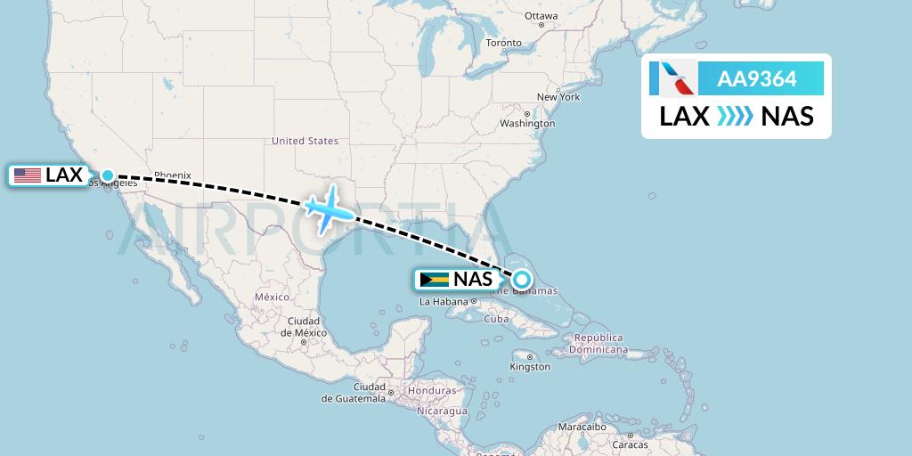 AA9364 American Airlines Flight Map: Los Angeles to Nassau