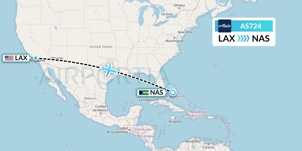 AS724 Alaska Airlines Flight Map: Los Angeles to Nassau