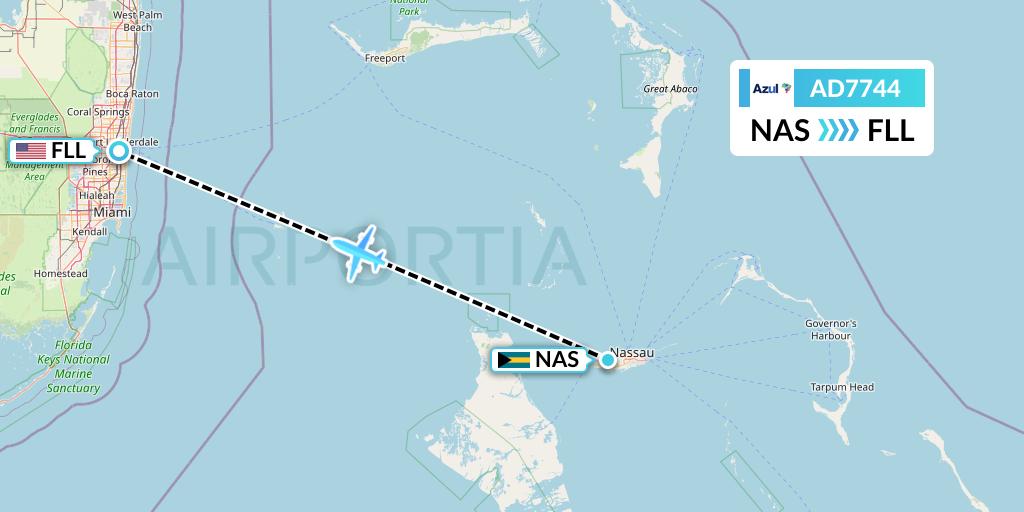 AD7744 Azul Brazilian Airlines Flight Map: Nassau to Fort Lauderdale