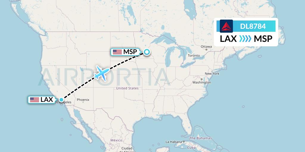 DL8784 Delta Air Lines Flight Map: Los Angeles to Minneapolis