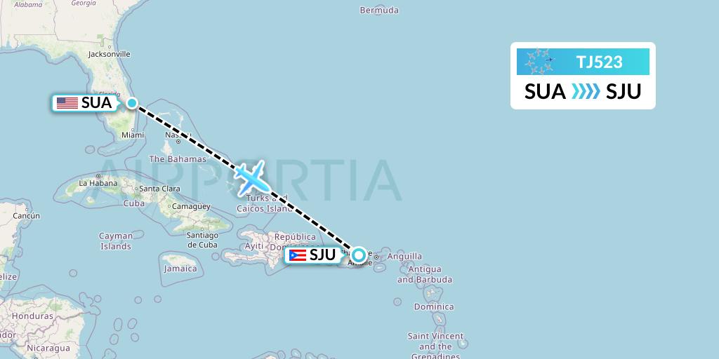 TJ523 Tradewind Aviation Flight Map: Stuart to San Juan