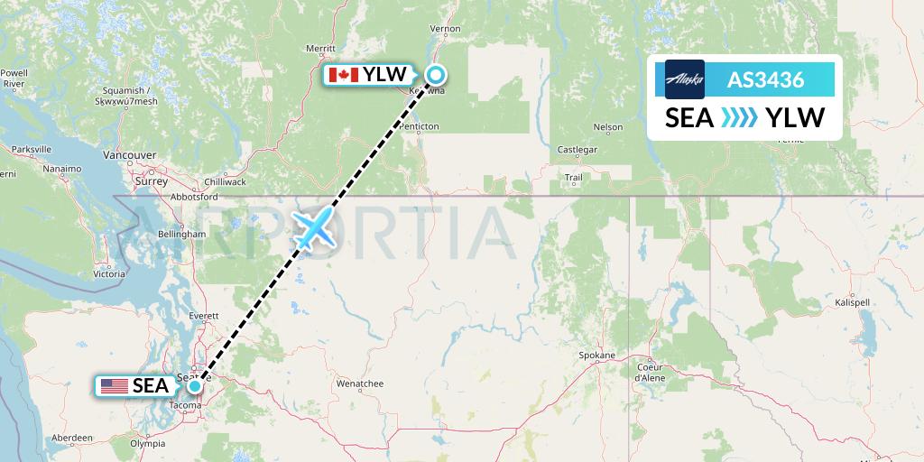 AS3436 Alaska Airlines Flight Map: Seattle to Kelowna