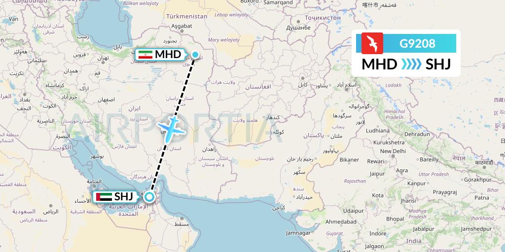 G9208 Air Arabia Flight Map: Mashhad to Sharjah
