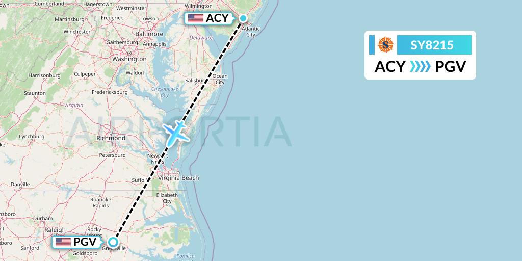 SY8215 Sun Country Airlines Flight Map: Atlantic City to Greenville