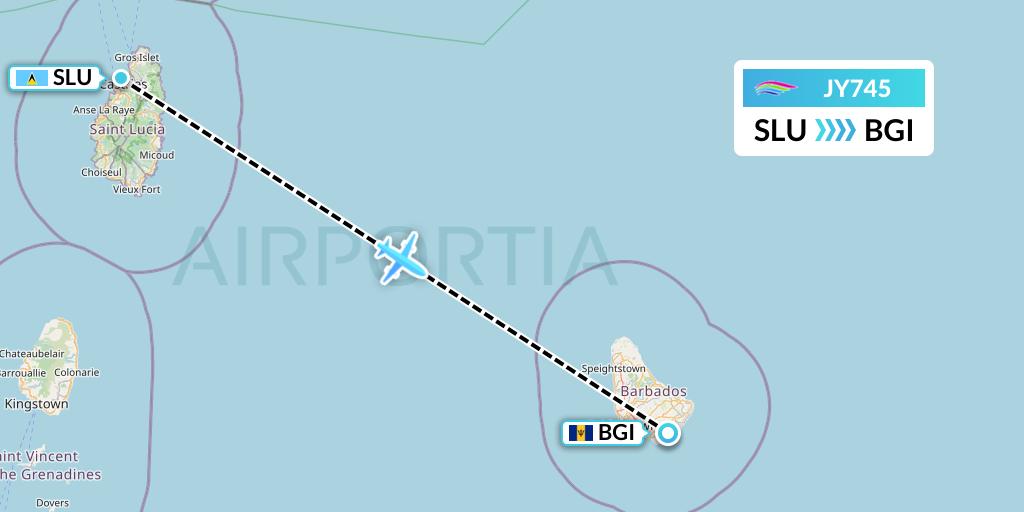 JY745 InterCaribbean Airways Flight Map: Castries to Bridgetown