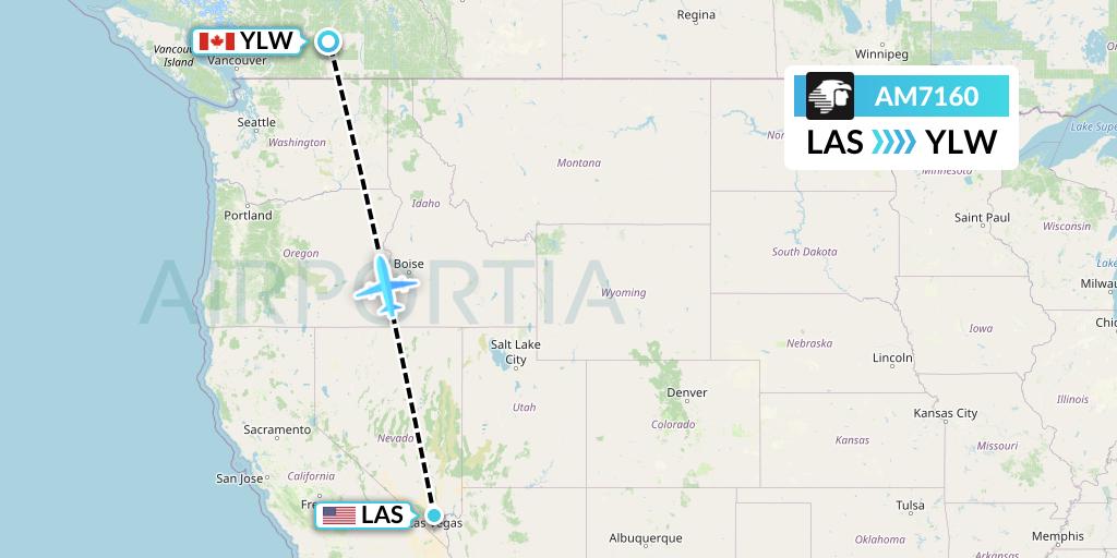 AM7160 Aeromexico Flight Map: Las Vegas to Kelowna