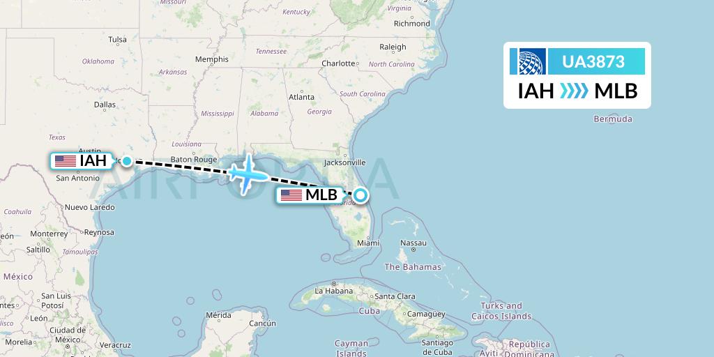 UA3873 United Airlines Flight Map: Houston to Melbourne