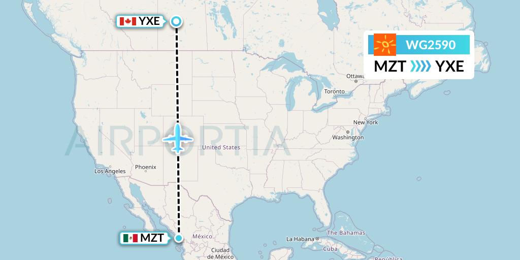 WG2590 Flight Status Sunwing Airlines Mazatlan to Saskatoon (SWG2590)