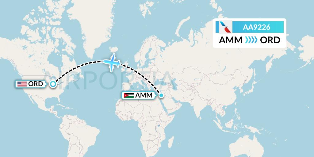 AA9226 American Airlines Flight Map: Amman to Chicago