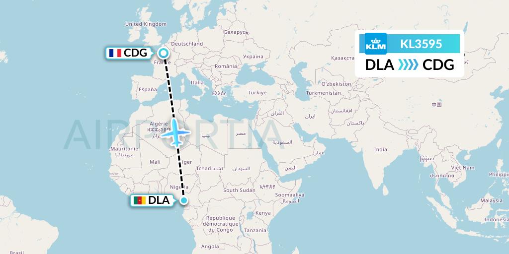 KL3595 KLM Flight Map: Douala to Paris