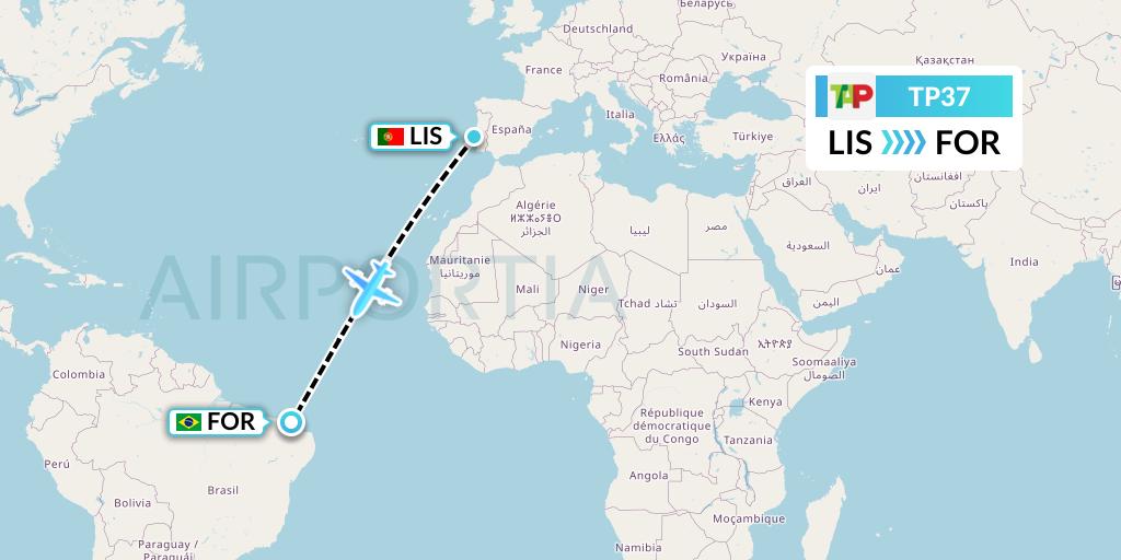 TP37 TAP Portugal Flight Map: Lisbon to Fortaleza