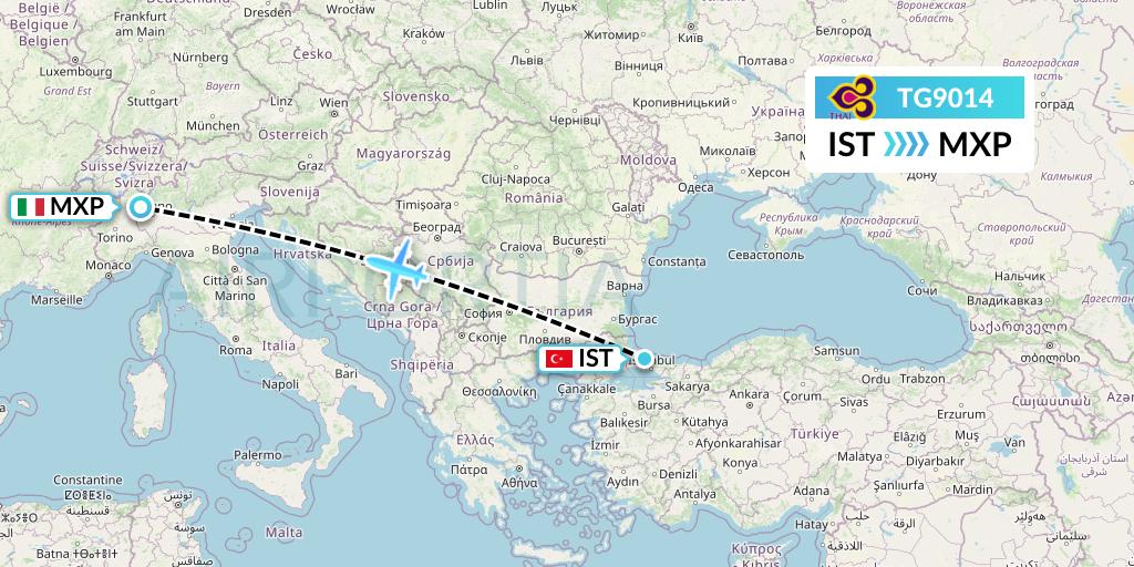 TG9014 Thai Airways Flight Map: Istanbul to Milan
