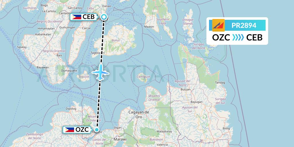 PR2894 Philippine Airlines Flight Map: Ozamiz to Cebu