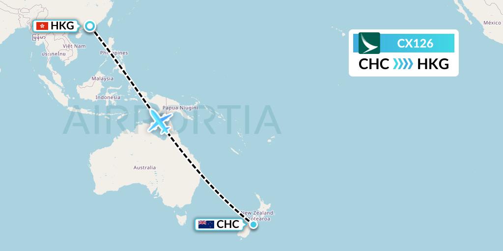 CX126 Cathay Pacific Flight Map: Christchurch to Hong Kong