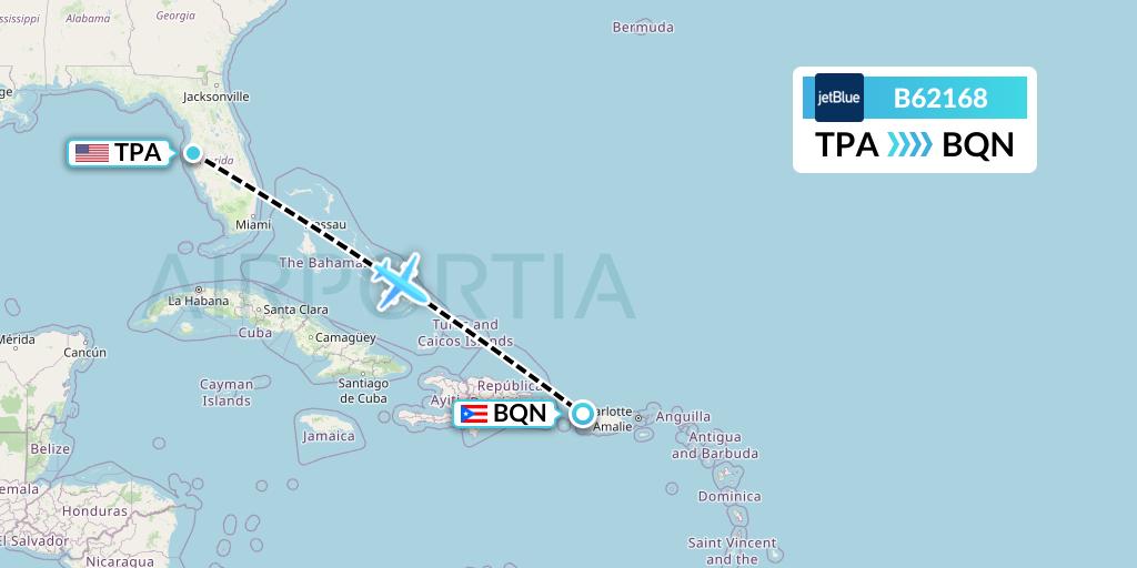 B62168 Flight Status JetBlue Airways Tampa to Aguadilla (JBU2168)