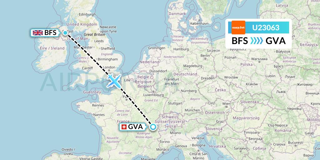 U23063 EasyJet Flight Map: Belfast to Geneva
