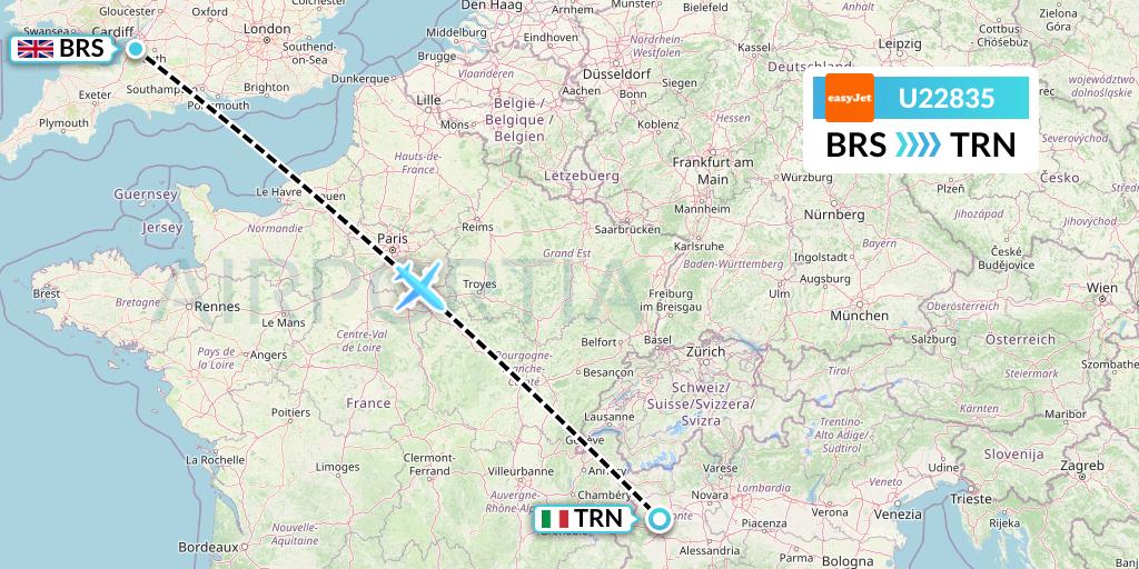 U22835 Flight Status EasyJet Bristol to Turin (EZY2835)