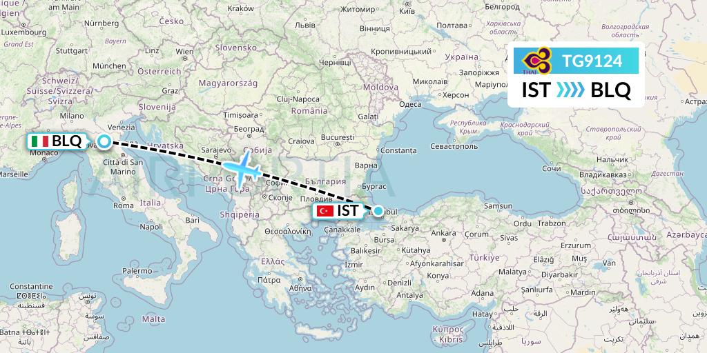 TG9124 Thai Airways Flight Map: Istanbul to Bologna