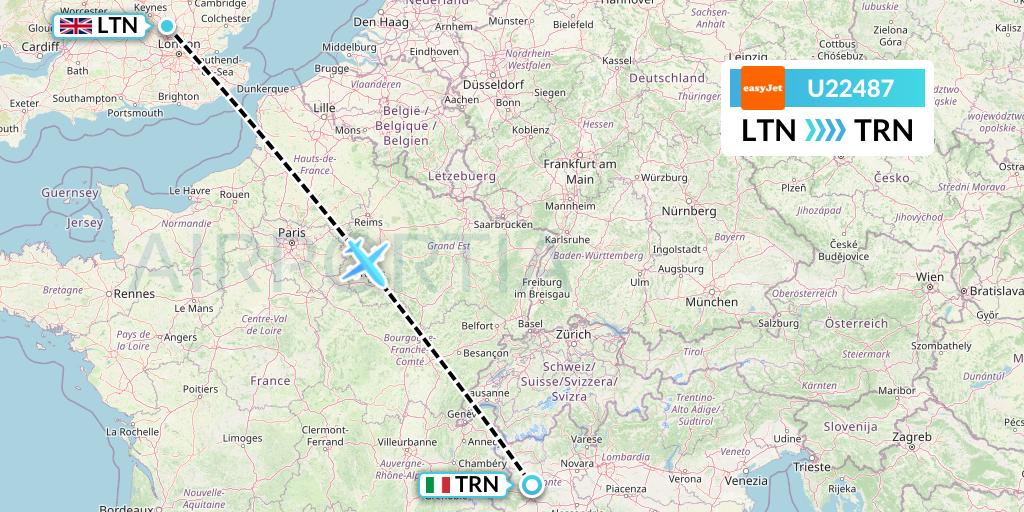 U22487 EasyJet Flight Map: London to Turin