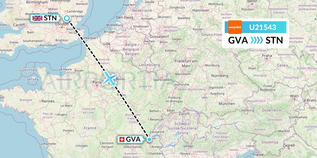 U21543 EasyJet Flight Map: Geneva to London