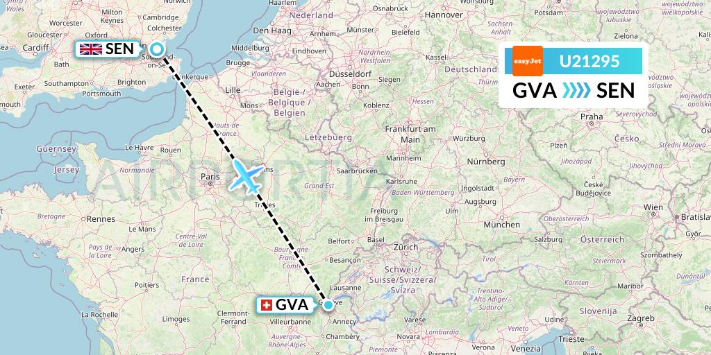 U21295 EasyJet Flight Map: Geneva to Southend