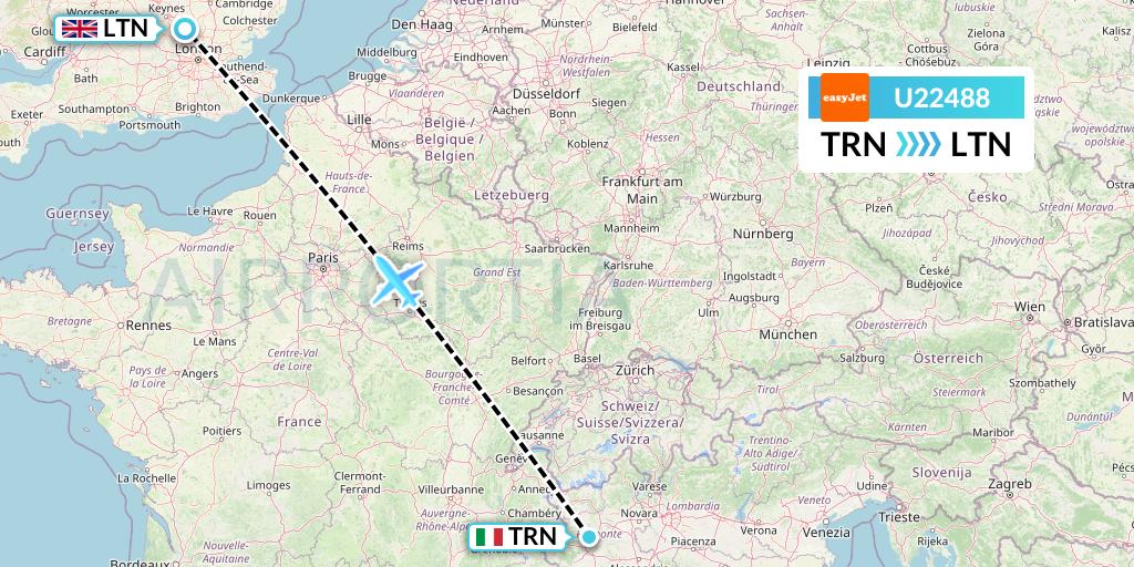 U22488 EasyJet Flight Map: Turin to London