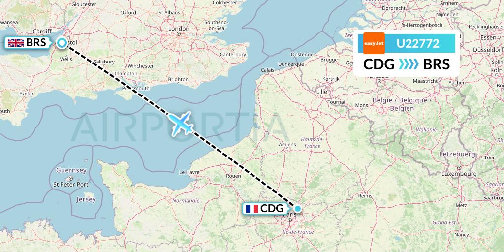 U22772 EasyJet Flight Map: Paris to Bristol