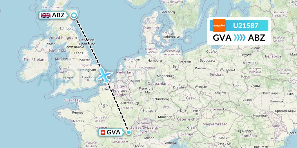 U21587 EasyJet Flight Map: Geneva to Aberdeen