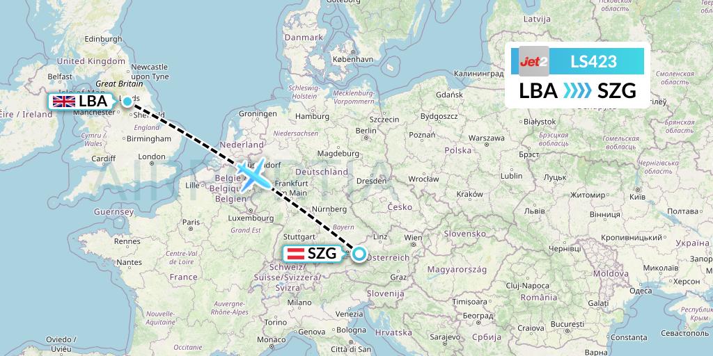 LS423 Jet2 Flight Map: Leeds to Salzburg