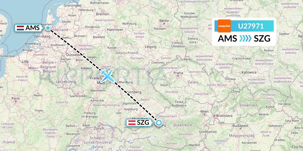 U27971 EasyJet Flight Map: Amsterdam to Salzburg