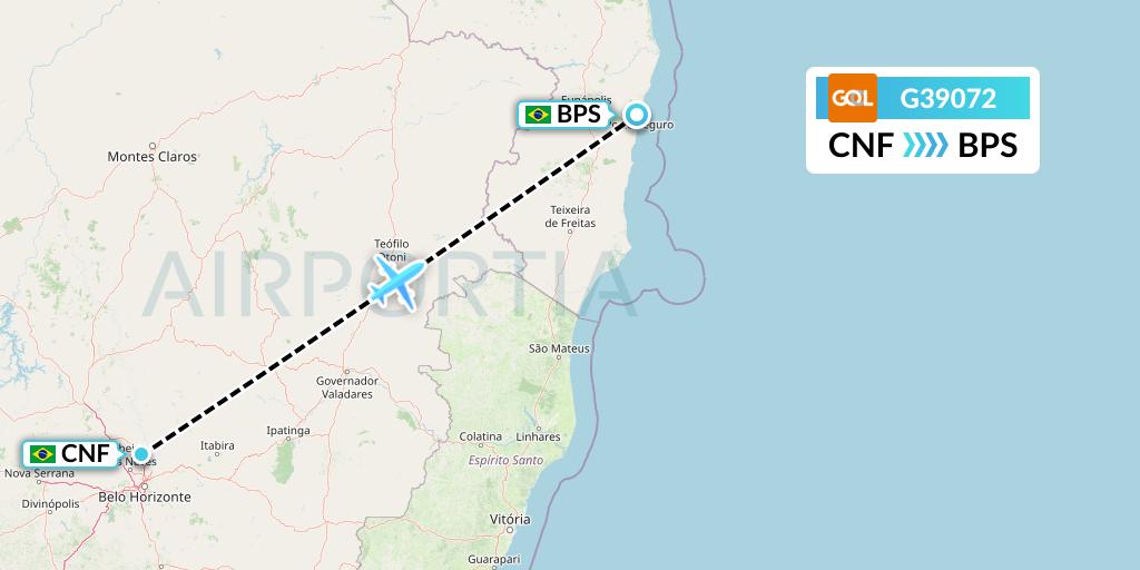 G39072 GOL Transportes Aeros Flight Map: Belo Horizonte to Porto Seguro